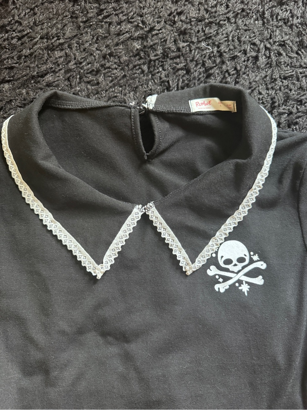 NWOT Cropped Black Polo with Skull & Crossbones - Picture 4 of 5